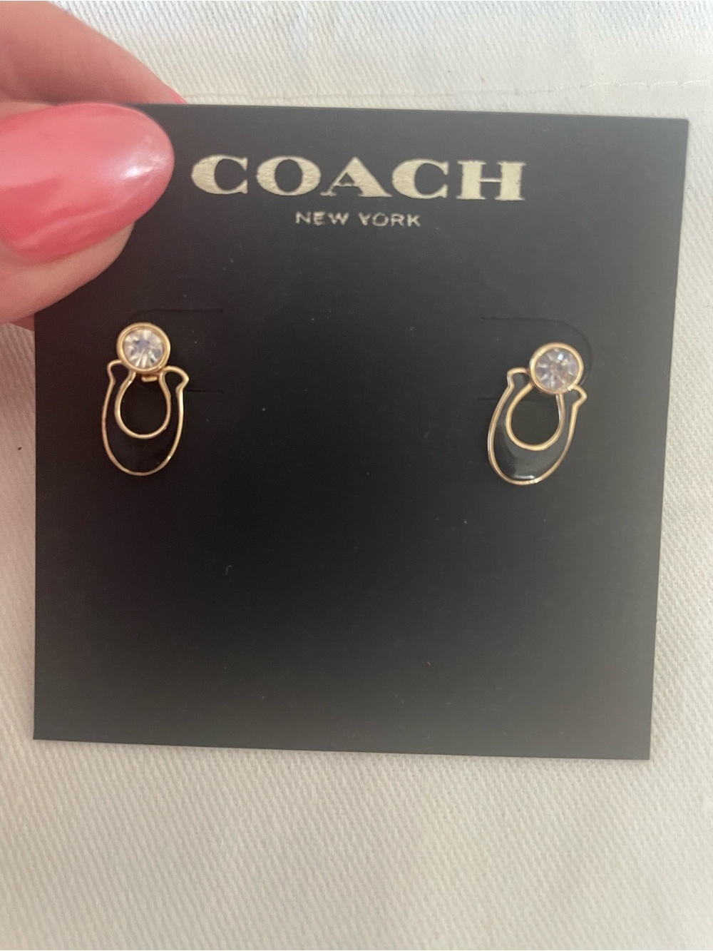 COACH Gold-Tone Crystal Loop Stud Earrings - Picture 1 of 3